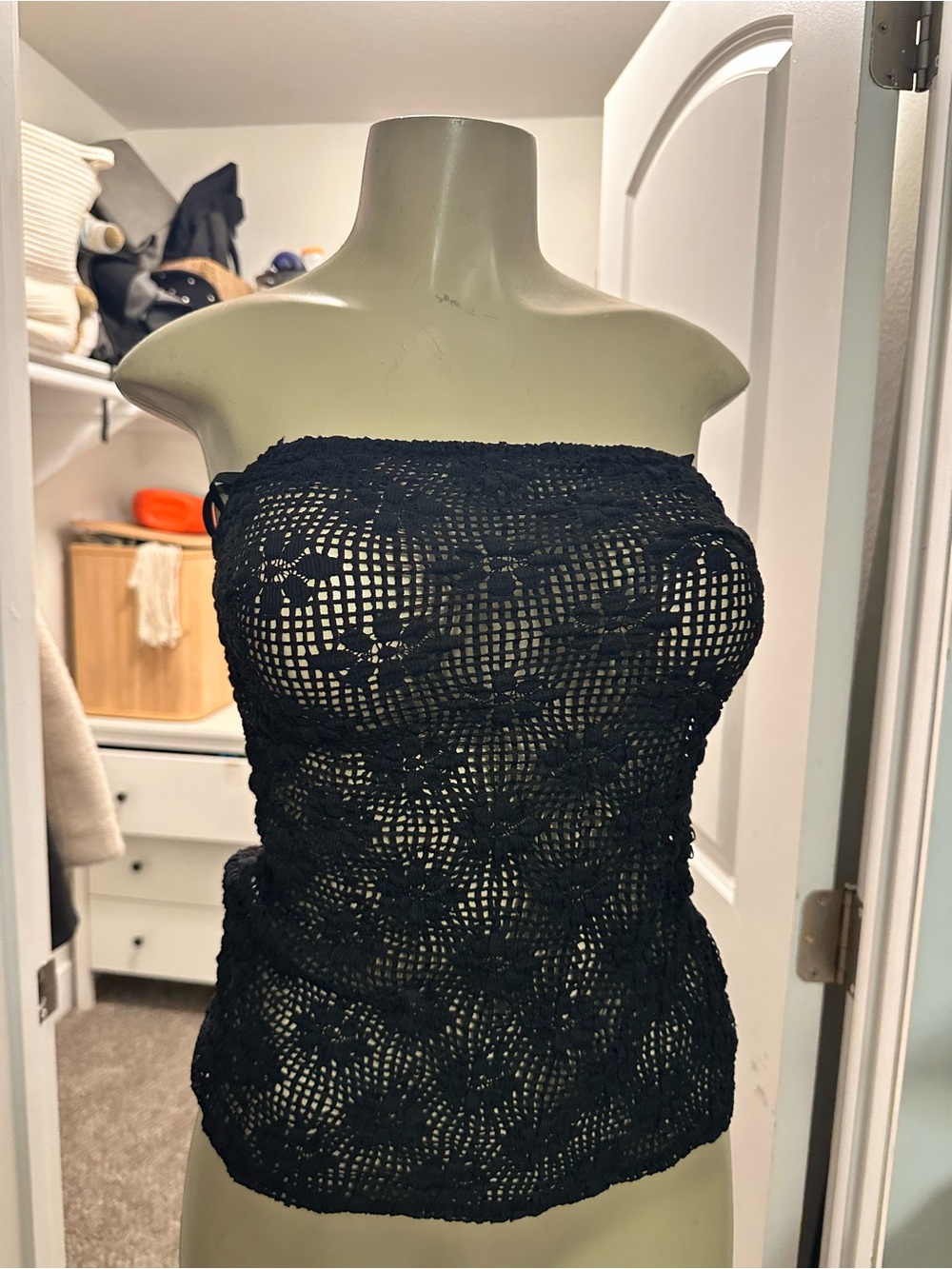 DISSH Black Strapless Crochet Tube Top Dress